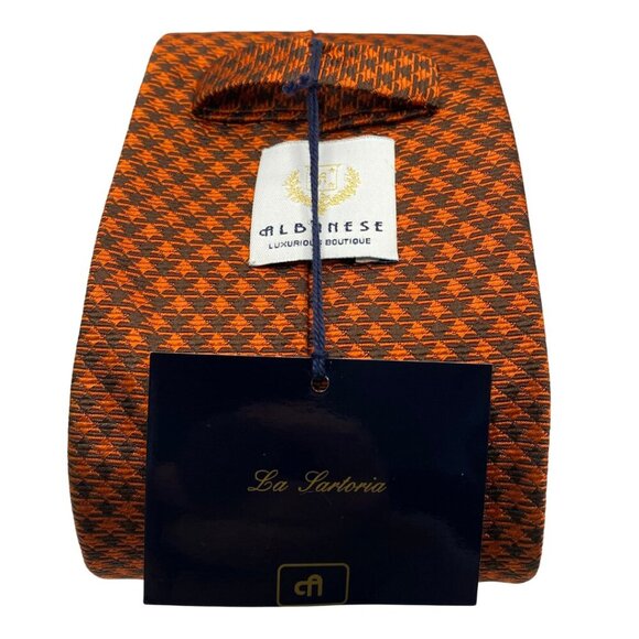 Albanese Luxurious Boutique 100% Silk Black & Orange Plaid Tie, 59" x 3.5" #221 - Picture 5 of 5